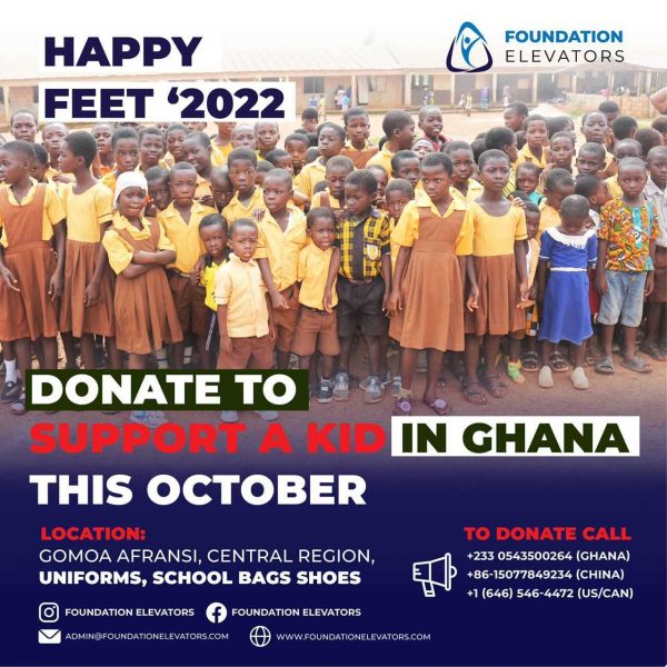 Happy Feet 2022 flyer with pupils assembled at their school